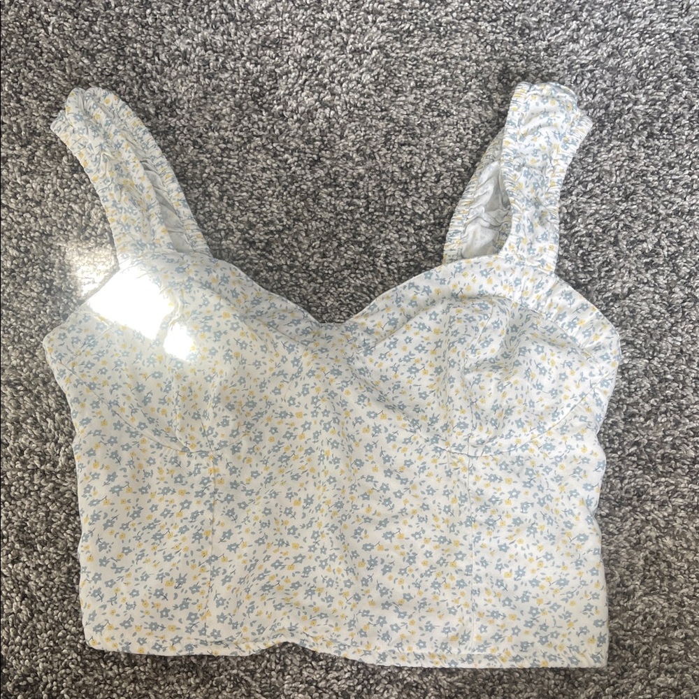 Floral Print Women's Top - White and Blue